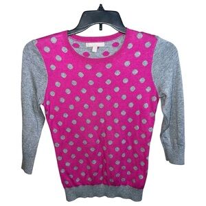 Banana Republic Sweater Women’s Size XS Pink Grey Polka Dot Long Sleeve